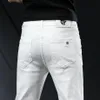 Homens estiramento jeans magros moda casual fino ajuste denim calças brancas calças masculinas roupas de marca negócios para chinos men's313m