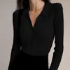 Kobiet Sweters Lapel Lapel Slim Fit Top Buttons Sexy V Neck Długie rękawie polo dzianin sweter