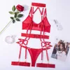 Sexy Set Sexy Lingerie Halter Bandage Underweat 4 Stuk Sheer Lace Sensuele Erotische Jarretellegordel Set Rood Intiem 230808