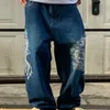 Damen Jeans American Vintage High Street Blau besticktes Drachenmuster Damen Y2K Harajuku Stil Hip Hop HighWaisted 230829
