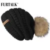 Beanie Skull Caps FURTALK Autumn Winter Beanie Hat for Women Knitted Pompom Slouchy Skullies Female Black Red Yellow bonnet Cap 230829