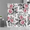 Shower Curtains Pink Rose Flowers Grey Shower Curtain Spring Floral Plants Print Cloth Bath Curtain Home Decor Fabric Curtains For Ladies Girls R230831