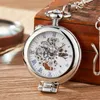 Zegarki kieszonkowe Gorben stal nierdzewna mężczyźni Mężczyź moda kieszonkowa zegarek szkieletowy srebrny ręczny wiatr mechaniczny męski łańcuch fob zegarki 230830