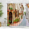 Shower Curtains Town Street Scenery Shower Curtain Flower Green Plant Garden Landscape Bathroom Wall Decorate Hanging Curtains Set R230830