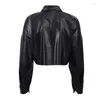 Women's Blouses Women Shirt Autumn Winter PU Leather Clothes Street Navel Long Sleeve Top Short Motorcycle Wind Tops