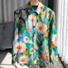 Women's Blouses Women Silk Cotton Blends Shirt Floral Print Light Weight Slightly Temperament Top Turn-Down Collar Single Breasted Lady