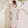 Women's Sleepwear Princess Nightgown Young Girl Puff Sleeve Short-sleeve Royal Vintage Simple Design Long Dress Cotton