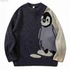 Mens Cartoon Penguin Knitted Sweater Streetwear Harajuku Vintage Jumpers Pullover Women Autumn Cotton College Sweaters Unisex Q230830