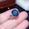 Cluster Rings Colife Jewelry Classic Topaz Ring for Party 9mm 11mm Natural London Blue Silver 925