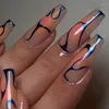 Faux ongles bleu Y2k Harajuku Gyaru 24 pièces cercueil long rose design français ballet faux manucure pointes carrées appuyez sur