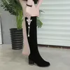 Bot Kış Kış Kadınlar Uzun Bot Moda Kalın Topuklu Yüksek Topuklu Diz Yüksek Bot Zipper Retro Knight Boot Kadın Ayakkabı 230829