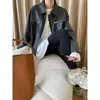 Women's Jackets Jacket Brown Black Oversized Coat Women Vintage Pu Leather Mote Solid Lapel Long Sleeve Zipper Loose Female Fashion