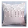 Kussen Home Decor Zacht Roze Blauw Fluwelen Hoes Met Kant Decoratieve Pompom Bal Gooi Kussensloop Pillowsham 45x45