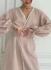 Women's Sleepwear Linad Loose Robes For Women Casual Long Sleeve Sashes Cotton Bathrobe Female Fashion Pajamas 2023 Autumn Nightwear