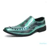 Geklede schoenen Heren Groen Loafers Bruiloft Ronde neus Dagelijks Effen Kleur Mode Feest Lederen instapper Casual