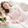 Women's Sleepwear Spring And Autumn Long-sleeve Royal Princess Nightgown Full Dress Fashion White Knitted Cotton Lounge