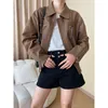 Women's Jackets Jacket Brown Black Oversized Coat Women Vintage Pu Leather Mote Solid Lapel Long Sleeve Zipper Loose Female Fashion