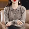 Women's Sweaters Autumn And Winter Fashion Solid Color Button POLO Collar Pure Wool Knitted Sweater All-Match Is Thin Loose Top