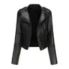 Women's Jackets Slim Fitting Long Sleeved Spring And Autumn Leather Jacket For Short With Zipper