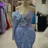 2023 Aso ebi Arabic Sky Blue Romaid Prom Платье Crystals жемчужина вечернее формальное вечеринка второй прием с днем ​​рождения платья платья