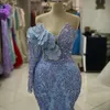 2023 Aso Ebi arabe ciel bleu sirène robe de bal cristaux perles soirée formelle fête deuxième réception anniversaire robes de fiançailles robes robe de soirée ZJ362