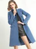 Trench coats femininos haze azul casaco de lã comprimento médio 2023 temperamento outono/inverno