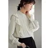 Women's Blouses Summer Chiffon Blouse Women Tops Shirt Fashion Ruffle Shirts Long Sleeves Half High Collar White Office Ladies Clothing