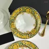 Assiettes à Dessert plateau rond en porcelaine, assiette de Style classique frissonnant, éclairage plat de noël série de mariage, ensemble de vaisselle 4 pièces