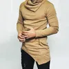 남자 T 셔츠 단색 티셔츠 남성 최고 세련된 더미 업 칼라 긴 슬리브 밑단 슬림 셔츠 풀오버