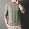 Men's Sweaters 2023 Autumn Fashion Slim Fit Round Neck Plaid Sweater For Middle And Young People Casual Knitwear Warm Bottom