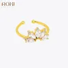 Wedding Rings ROXI Crystals Crown Open 24K Solid Gold for Women Adjustable Ring 925 Sterling Silver Engagement Jewelry 230830