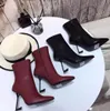 秋の冬の靴ジッパーヒールブーツファッションセクシー100％レザーブラックウーマンブーツポイントメタル女性デザイナーシュー
