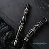 Stylos à plume Double Dragon Serpent Vintage Luxueux Porte-stylo Entièrement En Métal Sculpture Gaufrage Lourd