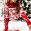 Kvinnors tröjor snöflinga mönster virkade tröjor kvinnor höst vinter tröja lös passform långärmad julstil avslappnad besättning hals