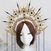 Vintage Saint Halo Crown ve Tiara Kafa Bandı Barok Tanrıça Taç Başlık Gelin Saç Aksesuarları Kostüm