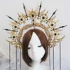 Costume vintage con corona e tiara di Saint Halo, fascia barocca della dea, copricapo da sposa, accessori per capelli