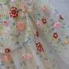 2023 Autumn Beige Floral Embroidery Beaded Tulle Dress Sheer Lantern Sleeve Round Neck Sequins Long Maxi Casual Dresses B3G252132