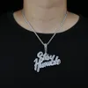 Pendant Necklaces Iced Out Bling Cursive Letter Stay Humble Pendant Necklace Gold Plated Full CZ Zircon Charm Men Fashion Hiphop Jewelry 230830