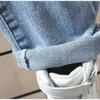 Jeans meninos calça primavera e outono impresso crianças soltas estilo ocidental meninos calças casuais 230830