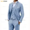 Mens Suits Blazers Beige Linen for Men 3 Pieces Casual Slim Fit Suit Blazer Vest Pants Set Formal Prom Wedding Tuxedos Groomsmen Man 230829