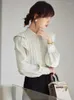 Women's Blouses Summer Chiffon Blouse Women Tops Shirt Fashion Ruffle Shirts Long Sleeves Half High Collar White Office Ladies Clothing