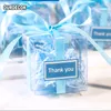 Present Wrap 100 Pieces/Lot Clear Square PVC Birthday Present Box Wedding Favor Holder Transparent Chocolate Candy Boxes 5x5x5cm 230829