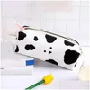 Sacs à crayons En gros Portable Papeterie Boîte Dessin Animé Vache Stylo Sac Pochette Cosmétique Poche À Glissière Support De Bureau Pour L'école Bureau Drop Dh3L6