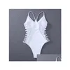 Swim Wear Branco Mulheres Banheira Terno Oco Out Feminino One-Peça Swimwear Sutiã Acolchoado Monokini Bodysuit Maiôs Drop Delivery Sports Ou Dhy8F