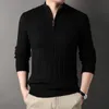 Suéter masculino 2023 suéter slim fit casual de malha gola alta pulôver mock neck polo 230830