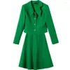 2 피스 드레스 고품질 세트 여성 짧은 재킷 코트 긴 치마 정장 한국 패션 사무실 레이디 무릎 길이 치마 의상 의상