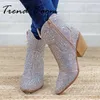 Buty Western Cowgirl Boots Women Tope TOE Chunky High Obcas Bloste Boots Fashion All Match B lśniące botki Mujer 230829