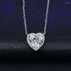 Pochettes à bijoux en Moissanite synthétique, Carat scintillant, pendentif en forme de cœur, collier en diamant, chaîne de clavicule à haute teneur en carbone pour femme
