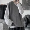 남자 스웨터 2023 v- 넥 울 소매 스웨터 패션 트렌디 한 풀오버 레트로 스타일 편직 조끼 3 컬러 코트 m-5xl