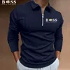 Herrpolos som säljer mäns casual randig långärmad polo-skjorta Autumn Lapel dragkedja T-shirt Top Golf Men's Street Wear S-5XL 230830